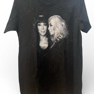 Black Graphic T-Shirt with Portrait Design of Cher